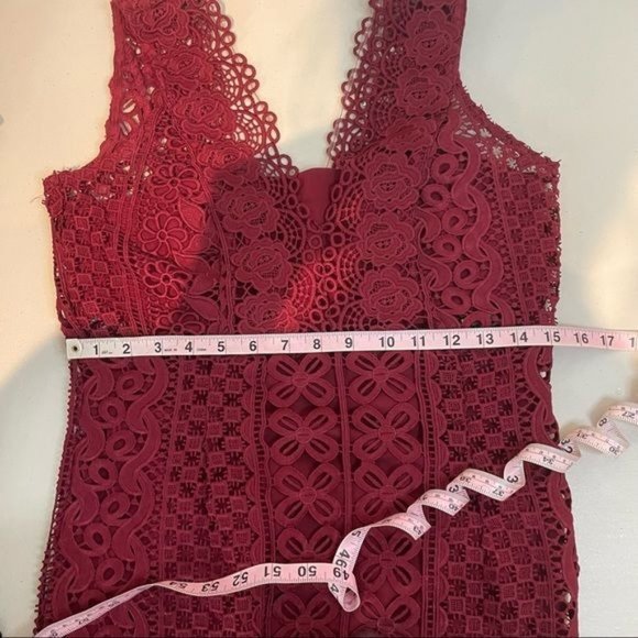 BARDOT ODYSSEY CROCHET LACE V NECK SLEEVELESS BODY CON DROP HEM MERMAID COCKTAIL - Picture 9 of 9